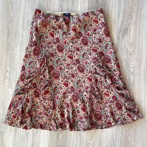 Chaps Women's Large Floral Y2K Bohemian Ruffle Pull On Flowy Skirt Boho Cottage